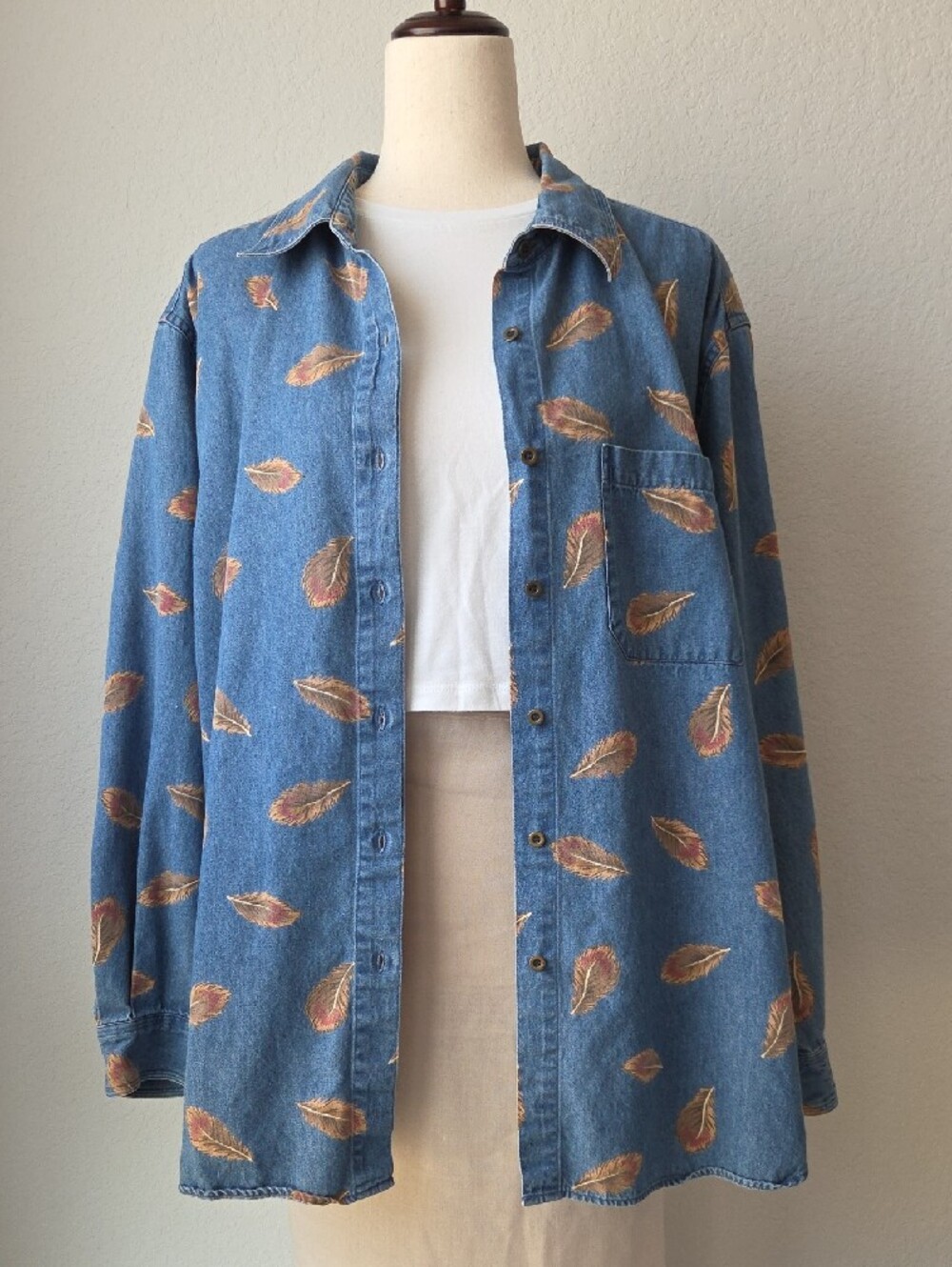 Womens 2XL Westbound Blue Denim Button-Down Shirt Feather Western Oversize Fall - Picture 4 of 7